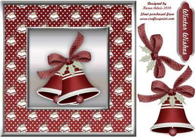 Christmas Bells in Red Large Square Card Front N Decoupage
