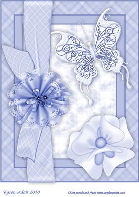 Butterfly, Bloom 'n Bow in Blue A4 Card Front