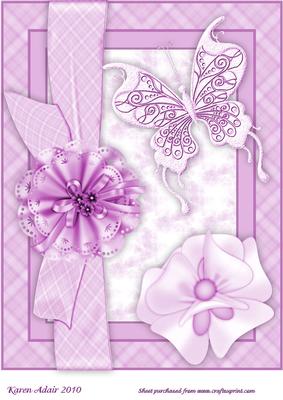 Butterfly, Bloom 'n Bow in Pink A4 Card Front