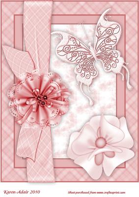 Butterfly, Bloom 'n Bow in Rose A4 Card Front