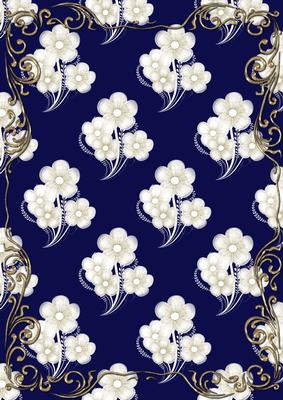 Embossed Pansies on Deep Blue with Gold Frame Card Front