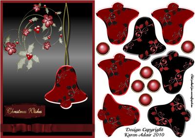 3D Holly Engraved Christmas Bell in Red and Black