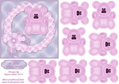 3D Pink Teddy and New Baby Card Front