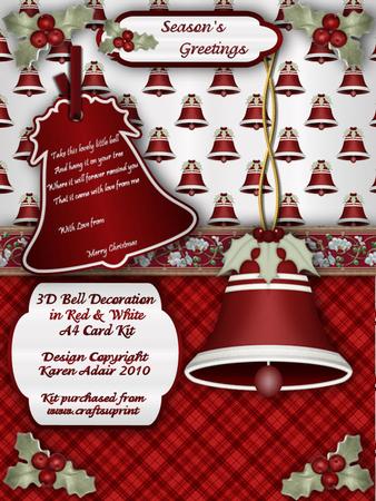 3D Bell Decoration in Red and White A4 Card Kit