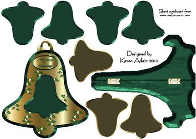 3D Bell in Green and Gold on Bell Shaped Plate Card