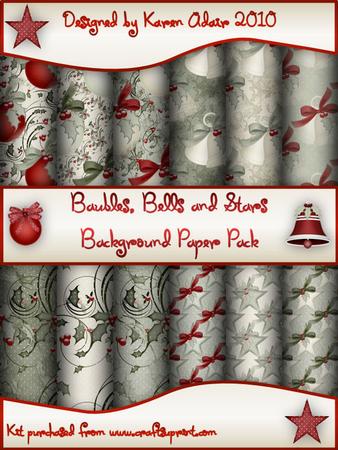 Baubles, Bells, Holly and Stars Background Paper Pack