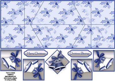 Holly and Bells in Blue Double Diamond Fold Card Sheet