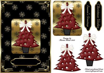 Christmas Tree in Red on Black and Gold with Step by Step