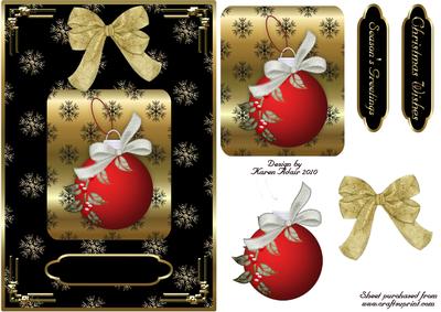 Christmas Bauble in Red on Black and Gold with Step by Step