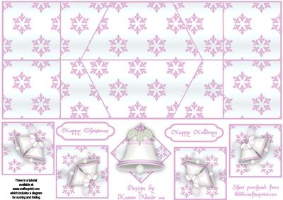 Christmas Bells in Pink Double Diamond Fold Card