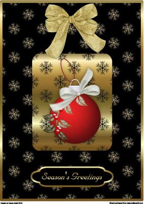 Red Bauble on Black and Gold A4 Card Front