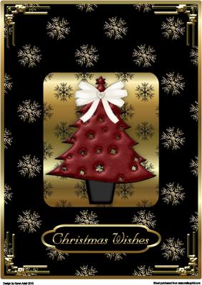 Christmas Tree in Red on Black and Gold A4 Card Front