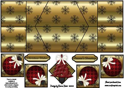 Red Tree on Gold and Black Double Diamond Fold Card