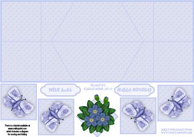 Blue Flowers and Butterflies Double Diamond Fold Card