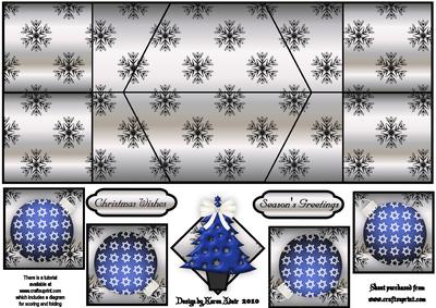 Blue Tree on Silver and Black Double Diamond Fold Card