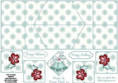 Christmas Bells in Green Double Diamond Fold Card
