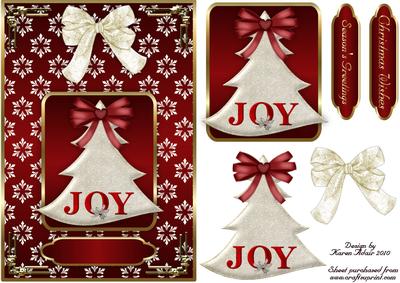 Christmas Tree in Cream on Red and Cream with Step by Step