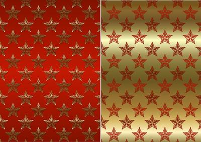 Christmas Flourish Stars in Red and Gold Backgrounds