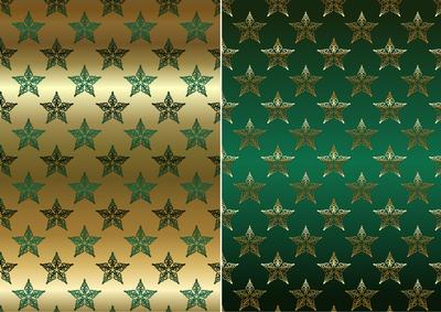 Christmas Flourish Stars in Green and Gold Backgrounds