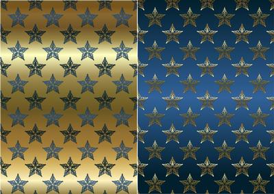 Christmas Flourish Stars in Blue and Gold Backgrounds