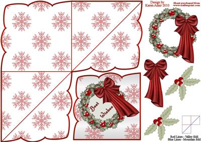 Christmas Wreath Diamond Top Card with Step by Step