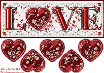Valentine Love Large Dl Card Front with 3D Heart