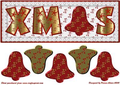 Xmas Bell 2 Large Dl Card Front with 3D Bell Embellishment