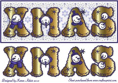 Xmas Snowmen in Blue Large Dl Card Front and Step by Step