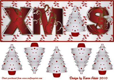 Xmas Tree 2 Large Dl Card Front N 3D Tree Embellishment