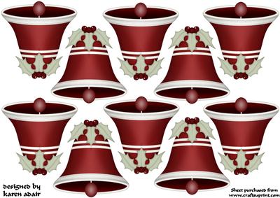 3D Holly Bell in Red Tree Decoration