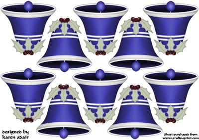 3D Holly Bell in Blue Tree Decoration
