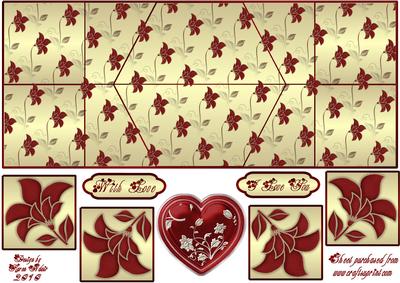 Valentine Hearts 'n Flowers Double Diamond Fold Card