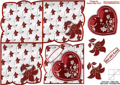 Valentine Heart 'n Flowers Diamond Fold Card