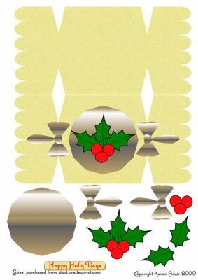 Gold Cracker Shaped Card with Holly
