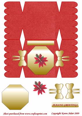 Poinsettia Christmas Cracker Shaped Card