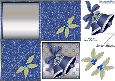 Blue Christmas Bells 'n Holly Diamond Fold Card