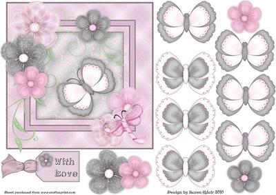 3D Butterfly and Silk Flowers Card Front