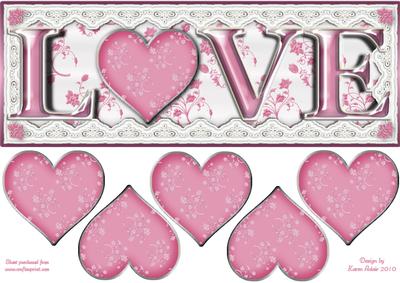 Valentine Love Large Dl Card Front with 3D Heart in Pink