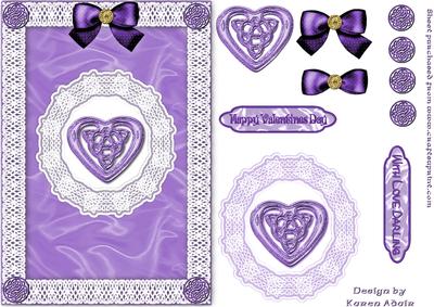 Celtic Valentine Heart, Satin 'n Lace Card Front in Lilac