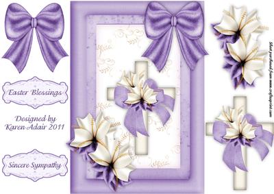 Cross and Lilys in Lilac A5 Card Front with Step by Step