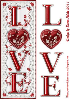 Love Large, Tall Dl Card Front and Step by Step in Red