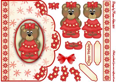 Ruby the Ballerina Bear Scallop Edge Card Front