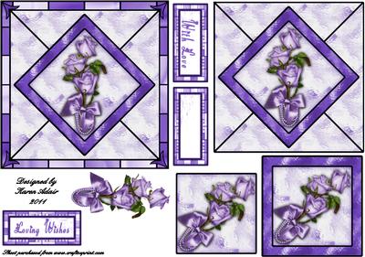 Sweetheart Roses in Lilac on Stained Glass Square Card Front