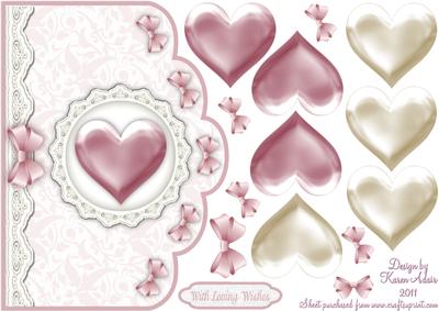 3D Heart in Pink and Cream on Scallop Edge Card Front