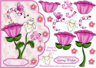 Dragonflowers in Pink Scallop Edge Card Front