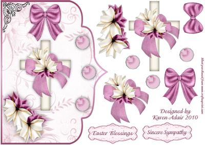 Cross and Lilies in Pink Elegant Scallop Card Front