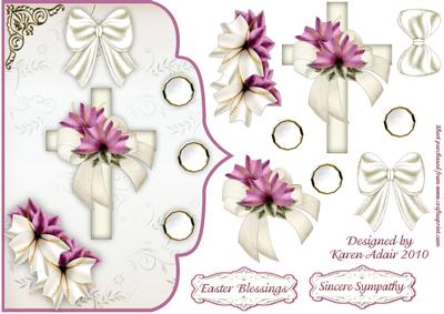 Cross and Lily in Cream and Pink Elegant Scallop Card Front