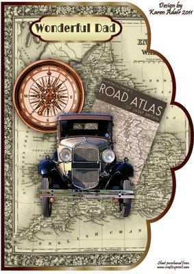 Vintage Car 2 Scallop Edge A4 Card Front