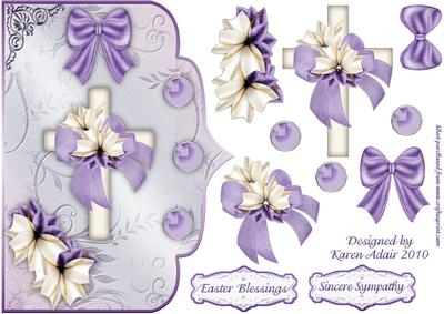 Cross and Lily in Lilac Elegant Scallop Card Front