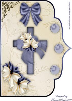 Cross and Lily in Blue A4 Elegant Scallop Card Front